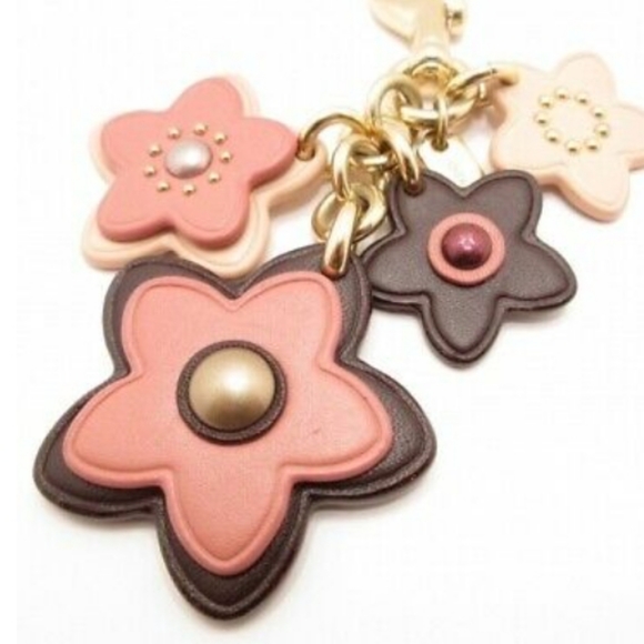 Coach Wildflower Bag Charm Key Chain 3D Leather Gold Chain Pink Multi Colors NWT - Picture 2 of 12
